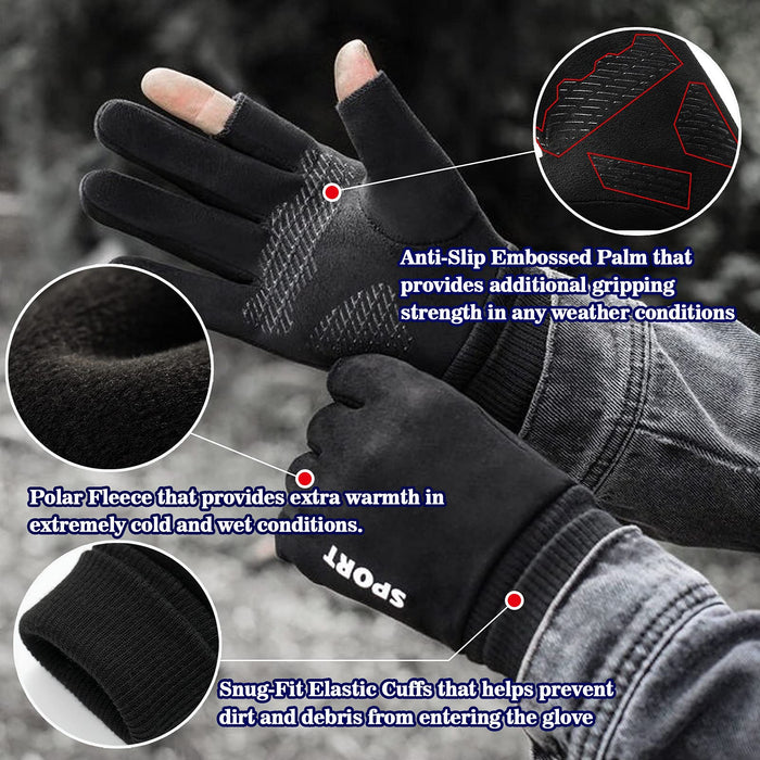 LSAMA Winter Cycling Gloves, 2-Fingerless Fishing Hunting Sport