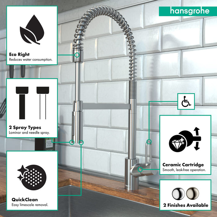 hansgrohe Talis Loop Kitchen Faucet 1-Handle Tall in Stainless Steel Optic, 04700805