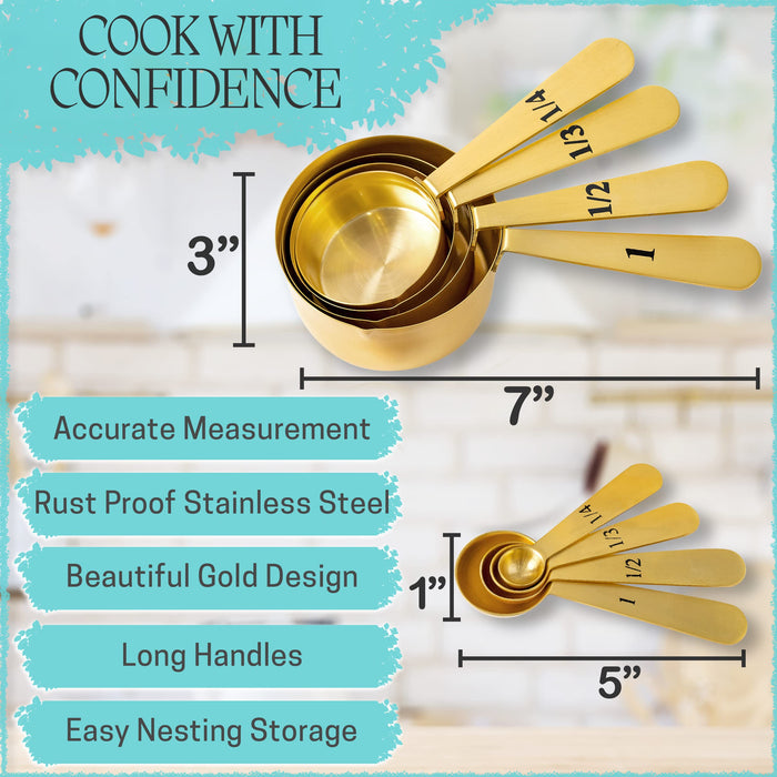 Gold Measuring Cups Measuring Spoons Set Stainless Steel 8 PIECE Dry and  Liquih