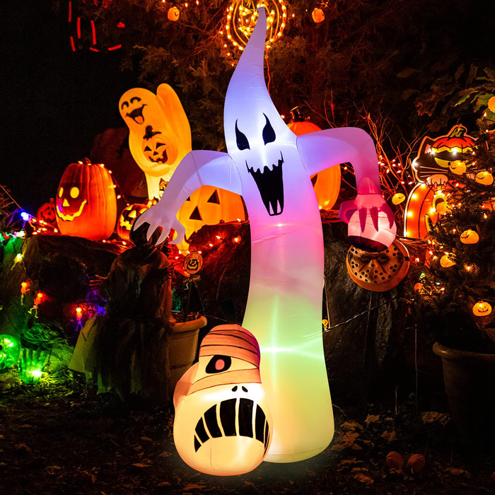12 Ft Halloween Inflatable Ghost With Scary Bloodshot Eye Decorations Build-In Leds Blow Up Party Decoration For Outdoor Indoor