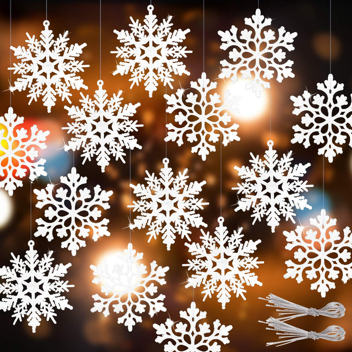 12 Pcs Christmas Snowflake Ornaments Plastic Glitter Winter Snowflakes  Large Snow Flakes for Hanging Christmas Tree Decorations Wedding Frozen  Birthday Party Supplies Xmas Home Decor,4 Inch 