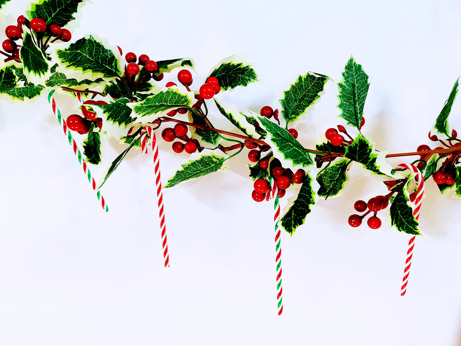 6/8FT Red Berry Christmas Garland, Flexible Artificial Berry