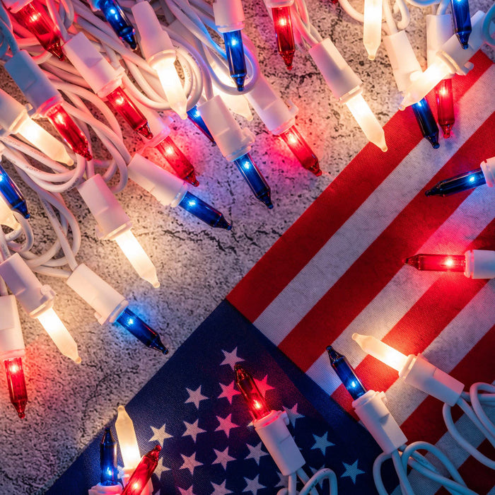 Red White & Blue String Lights With White Wire, 66 Ft 200 Count Ul Certified Christmas Lights, Pack Of 2 Sets 33 Ft 100 Mini