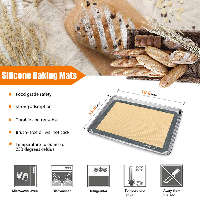 Silicone Baking Mat with Measurements - Set of 4 Non-Stick Half