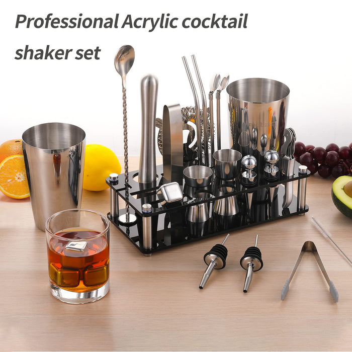 Cocktail Shaker Set Bartenders Kit, 23 PCS Boston Shaker Tool Set with Stand, Drink Mixer Martini Shaker Bartenders Kit, Bar Tools
