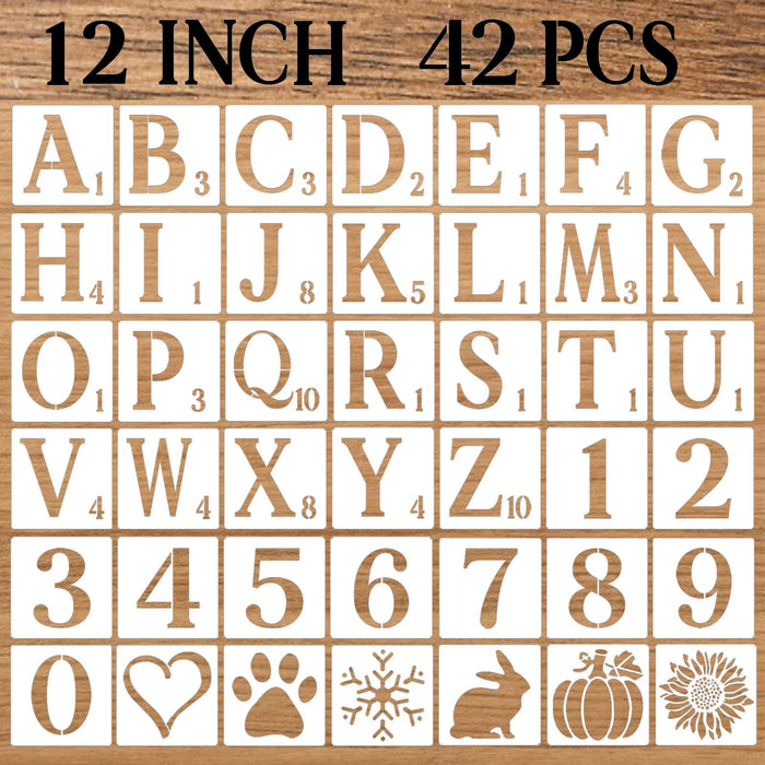 Mossdecal 36 Pcs Large Letter Stencils and Numbers 6 inch, Alphabet Art Craft Stencils, Reusable Plastic Number Templates Letter Stencils