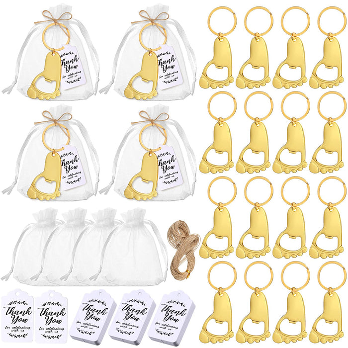 50 Pieces Baby Footprint Keychain Bottle Opener Baby Shower Party Favors Baby Shower Footprint Bottle Opener Supplies with Organz