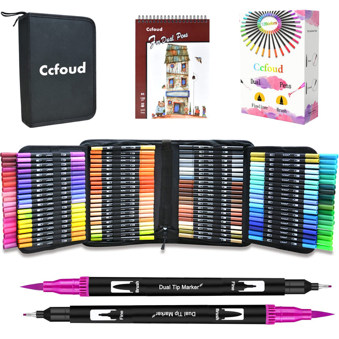 Ccfoud Dual Brush Markers Pens, 120 Colors Dual Tip Art Markers