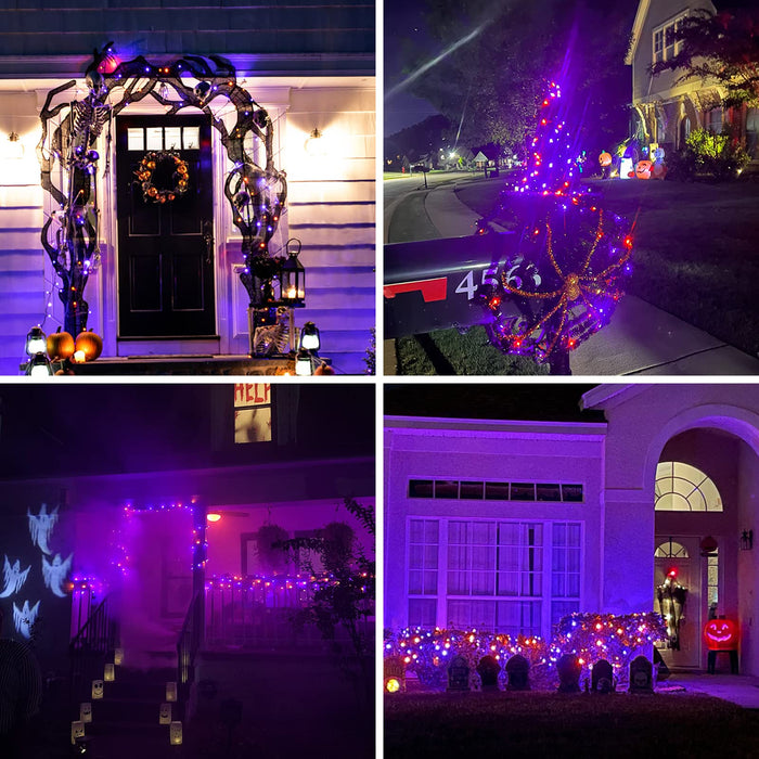 4-Pack 160Ft 400 Led Solar Halloween Lights(Orange & Purple), Solar Outdoor String Lights For Halloween Decorations, Halloween
