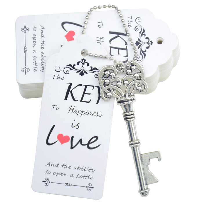 Makhry 52pcs Key Bottle Opener Wedding Party Favor Guest Vintage Craft Set with Escort Thank You Tags Card Keychain