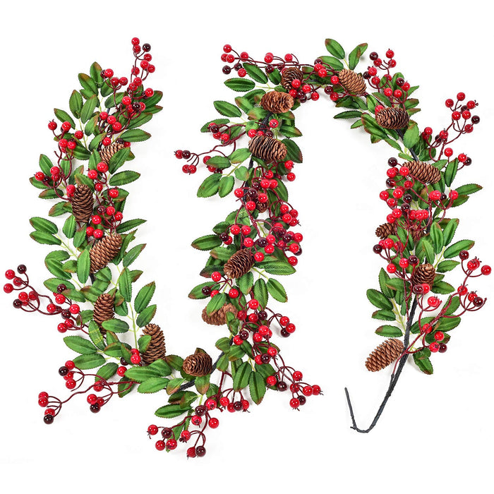 DearHouse 6FT Red Berry Christmas Garland with Pine Cone Garland Artificail Garland Indoor Outdoor Garden Gate Home Decoration for Holiday Winter Year Decor