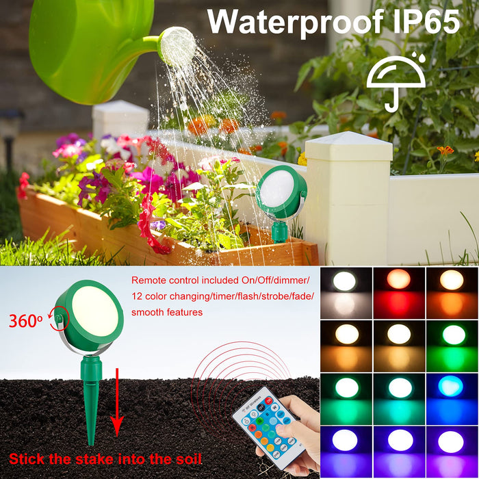 HANNAHONG 10W Color Changing RGB LED Landscape Spot-Light with Remote,5 Ft  Cable Plug-in,4 Modes Flash,Dimmable,IP 66 Watrerproof Outdoor Christmas