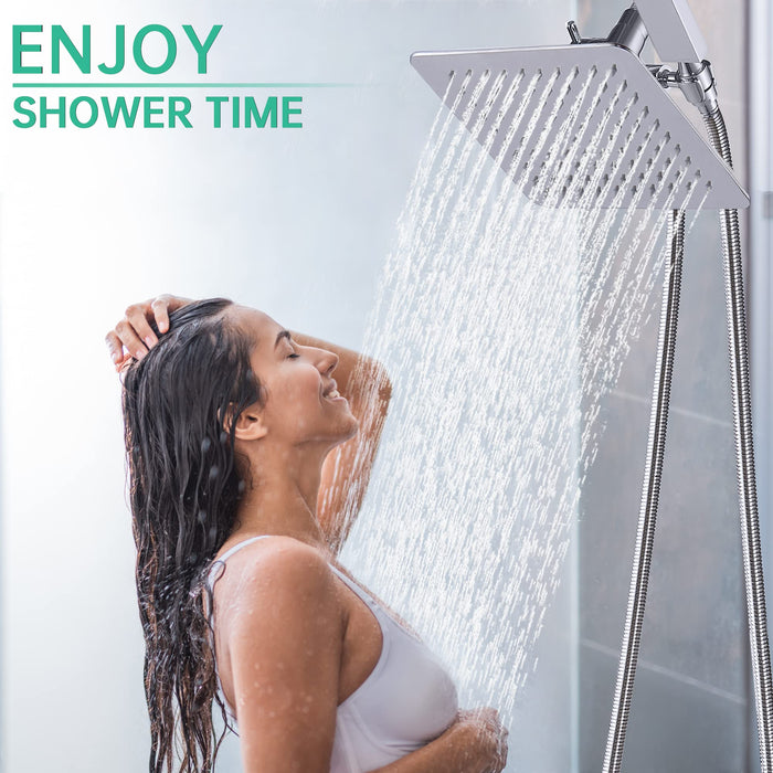 V-Frankness All Metal Dual Shower Head with Handheld Combo, 8 Inches Rain Shower  Head Contains Diverter with Adjustable Shower Arm and Holder, and 70 Inches  Extra Long Stainless Steel Hose (Chrome) 