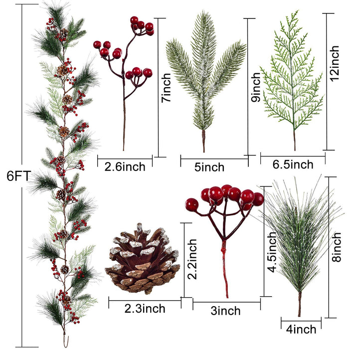 DearHouse 6FT Berry Pine Christmas Garland with Spruce Cypress Berries Pinecones Winter Artificial Greenery Garland for Holiday Season Mantel Fireplace Table Runner Centerpiece Year Decor