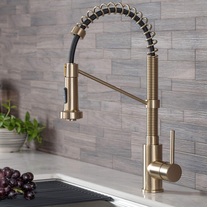 Kraus KPF-1610BG Bolden 18-Inch Commercial Kitchen Faucet with Dual Function Pull-Down Sprayhead in all-Brite Finish, 18 Inches, Brushed Gold