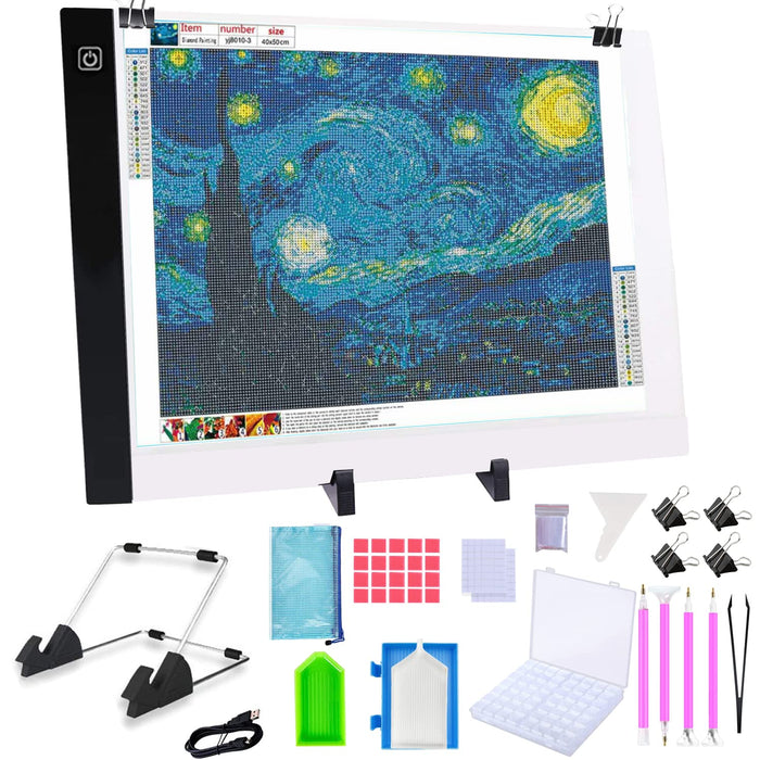 Diamond Painting A4 LED Light Pad Kit, LED Artcraft Tracing Light Table,  Tools and Accessories Kit for Full Drill & Partial Drill 5D Diamond Painting