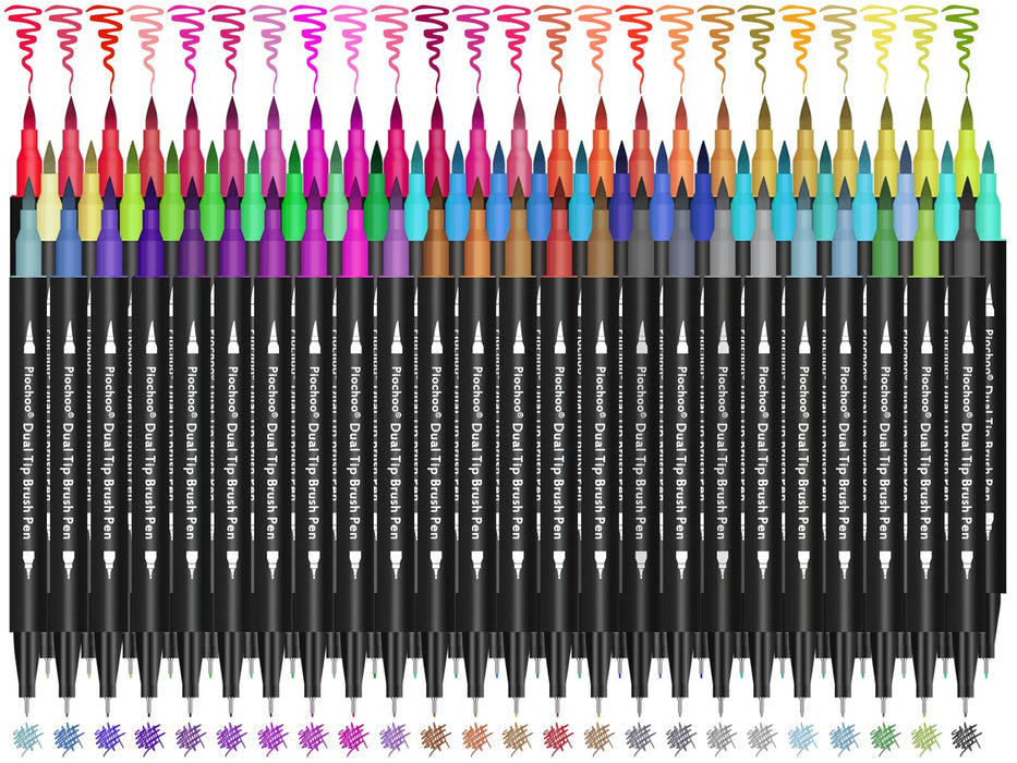 Ccfoud Dual Brush Markers Pens, 120 Colors Dual Tip Art Markers (Fineliner  & Brush), Water Based Coloring Brush Pens Markers Set for Kids Adult