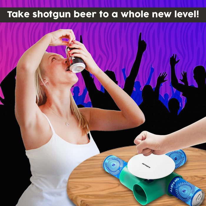 On Party Beer Shotgunning Tool - Party Starter 4-Can Shotgun Drinking Tool for Beer/Soda - Fits Slim/Regular Can Shotgun Beer