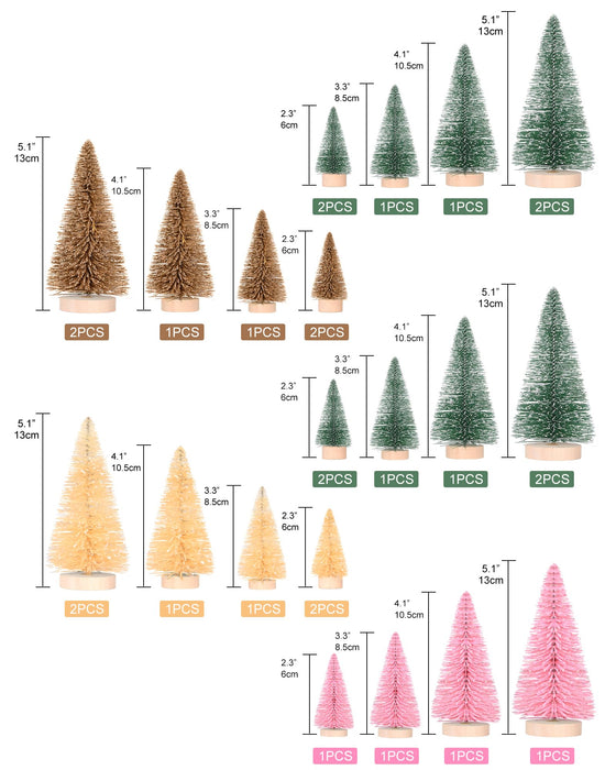 Ddhs 28 Pcs Artificial Mini Christmas Tree, Bottle Brush Trees Christmas With Wood Base Upgraded 5-Color Frosted Sisal Christmas