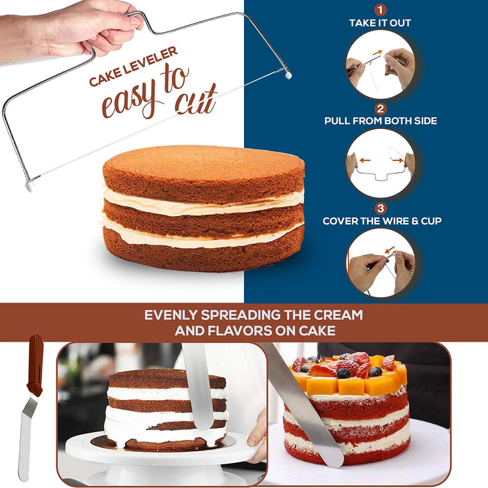 RFAQK 700pcs Cake Decorating Supplies Kit with Baking Supplies- Cake Decorating Tools with Springform Pans, Cake Leveler, Turntable, Numbered Piping