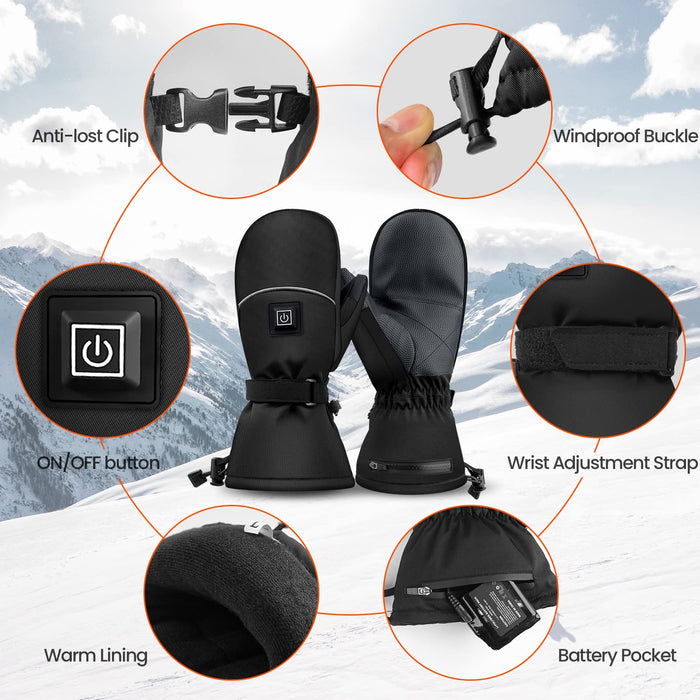 XTSZX Heated Mittens Gloves for Men Women,Rechargeable 5000mAh Electric Battery Heated Gloves, Waterproof Ski Gloves, Thermal Touchscreen Gloves for Skiing Skating Hiking Snow Motorcycle