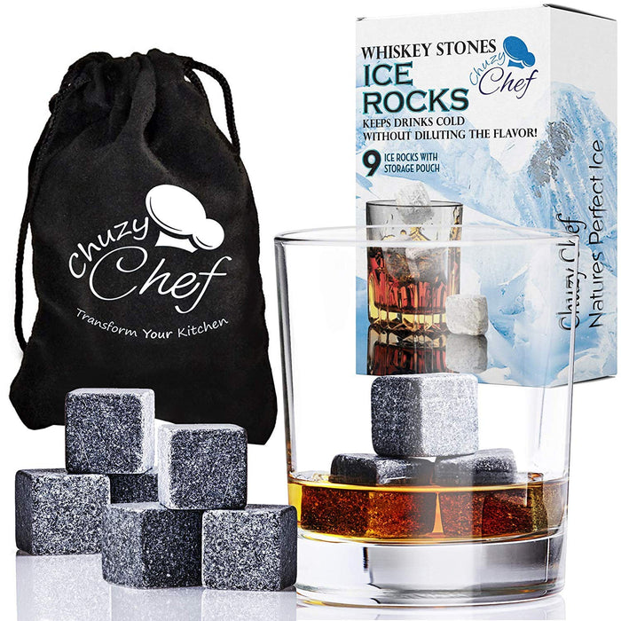 Whiskey Stones Chilling Ice Cubes - Set of 9 Whiskey Rocks Chilling Stones Reusable Whiskey Stone for Your Drinks with Velvet