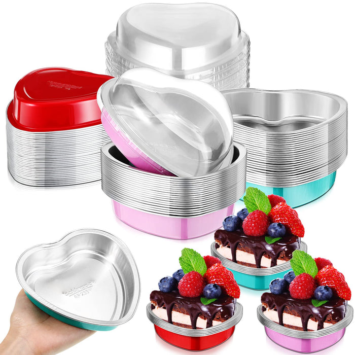 Aluminum Foil Cake Pan Heart Shaped Cupcake Cup With Lids 100 Ml