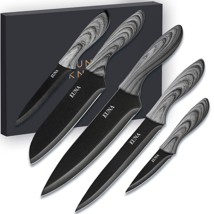 EUNA 5 PCS Kitchen Knife Set with Multiple Sizes, [Ultra-Sharp] Chef Cooking Knives with Sheaths and  Box, Chef Knife Set for Professional Multipurpose Cooking with Ergonomic Handle