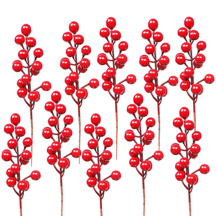 DR.DUDU 24 Pack Christmas Red Berries Stems for Christmas Tree