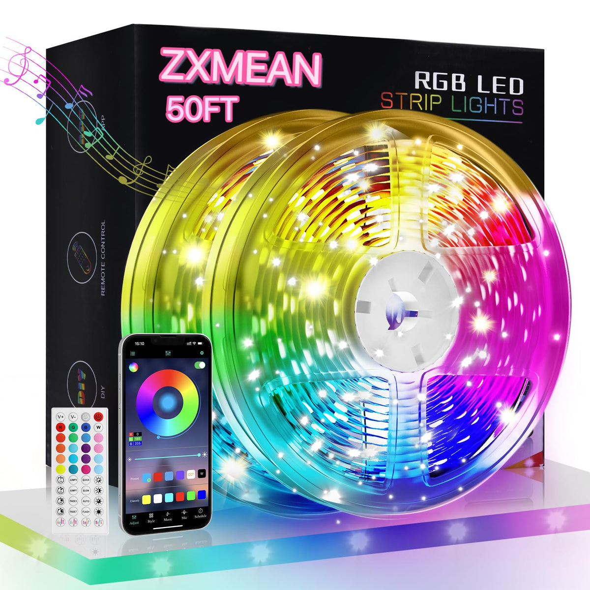 Zxmean Led Lights For Bedroom 50Ft Led Strip Lights Music Sync