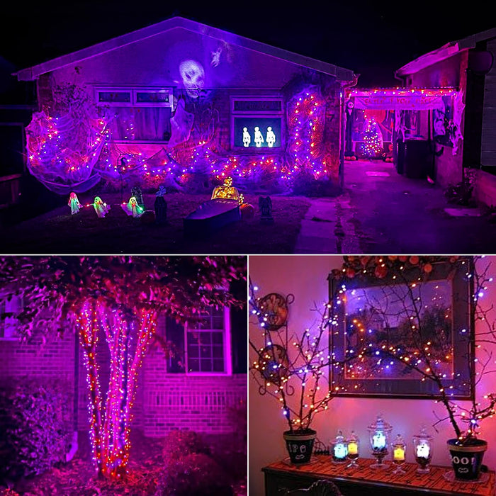 Bolweo Halloween Solar Fairy Lights Outdoor, Orange And Purple String Lights 39.4Ft 120 Led, Ip65 Waterproof Solar Outdoor Lights