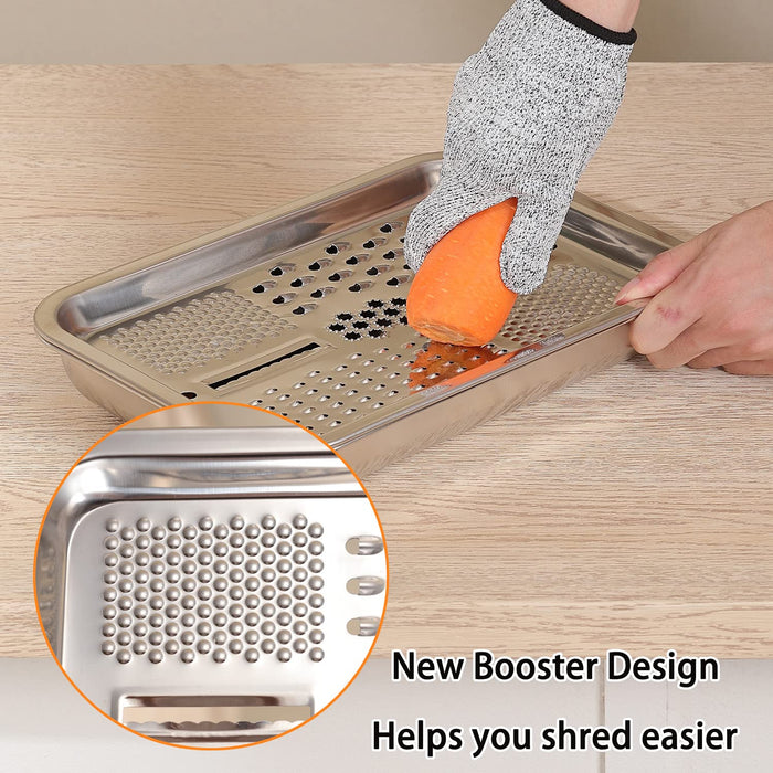 Multifunctional Stainless Steel Grater Square Tray and Peeler With