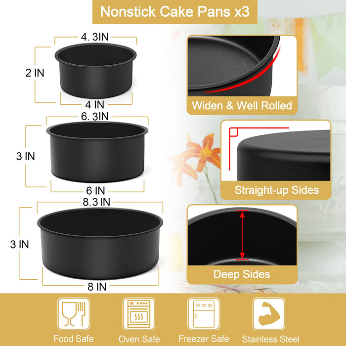 E-far 8 Inch Cake Pan Set of 2, Nonstick Round Cake Pans Tins with
