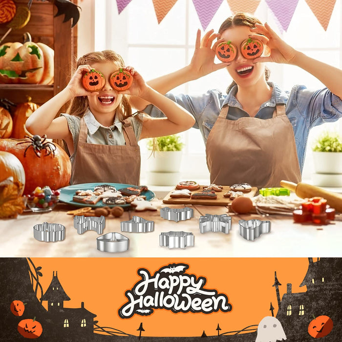 Hibery 9 pcs Halloween Cookie Cutters Set, Metal Cookie Cutters for Baking, Pumpkin Cookie Cutters, Holiday Cookie Cutters