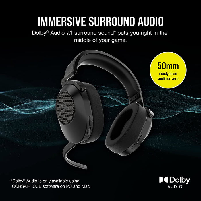 CORSAIR HS65 WIRELESS Gaming Headset, 2.4GHz, Dolby® Audio 7.1,  Low-Latecy-Black