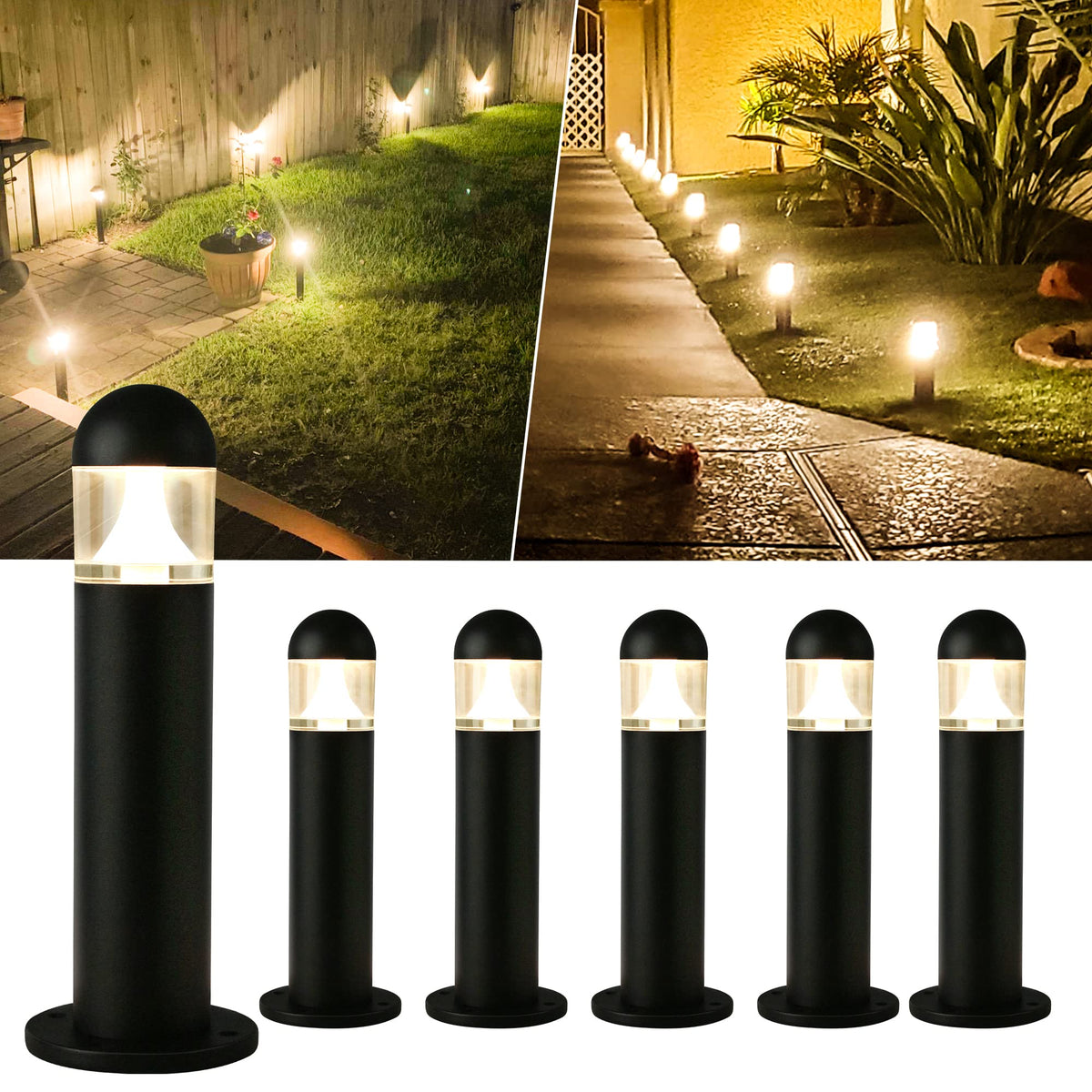 MOON-DE-AGE Low Voltage Landscape Pathway Lights, 12V LED Bollard Light  IP67 Waterproof, Outdoor Driveway Walkway Wired Lights (Inclusion Connector)