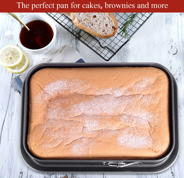 Non-stick Springform Pan Cheesecake Pan,Tiramisu Pan,Rectangle Cake Pan  with Removable Bottom, Black,14 x 9 x 3