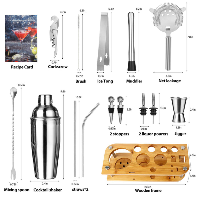 Mixology Bartenders kit,16-Piece Silver Bartenders Kit with Stand, Stainless Steel Bar Set Perfect for Drink Mixing at Home