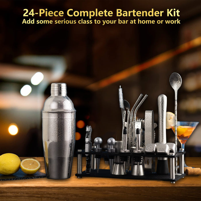 Cocktail Shaker Set, 23-Piece Stainless Steel Bartender Kit with Acrylic  Stand & Cocktail Recipes Booklet, Professional Bar Tools for Drink Mixing