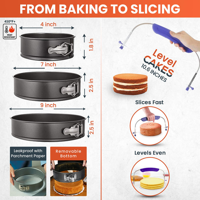 RFAQK 8 Inch Springform Cake Pan-Nonstick Baking Set with Removable  Bottom,Leakproof Cheesecake Pan with 50Pcs Parchment Papers,(E-Book  Included)