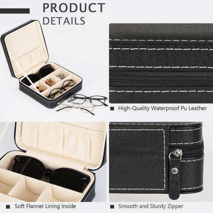 Olpchee Portable 3Slot es Storage Travel Sun Organizer Zipper Box Jewelry Leatherette Display Case Collector