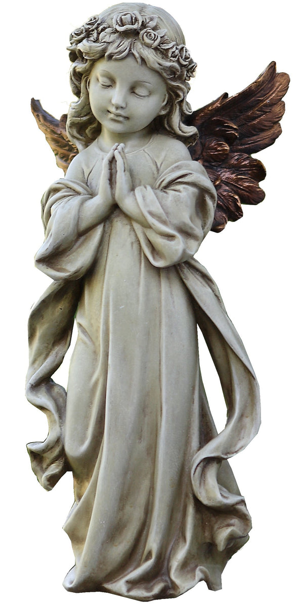 Napco 11231 Praying Angel with Bronze Wings Garden Statue, 12.5