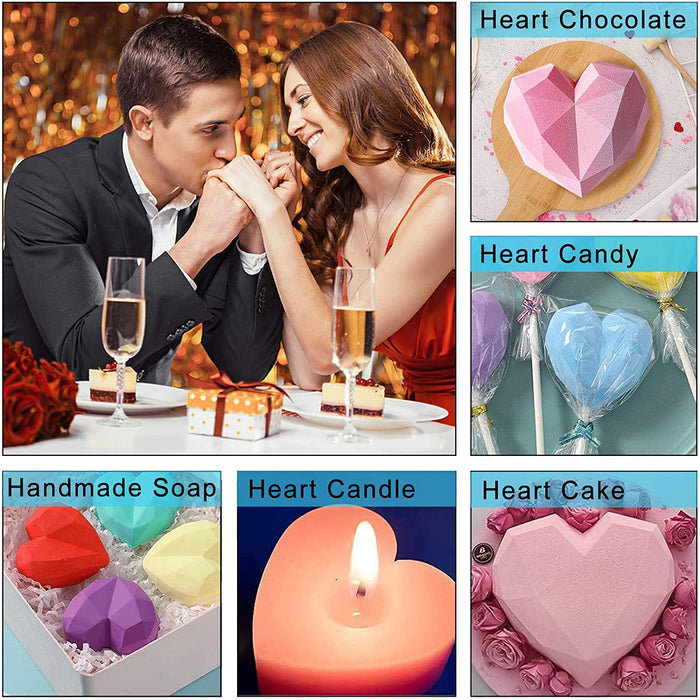 Breakable Heart Molds for Chocolate with Hammer, Heart Silicone Mold for  Baking 8 Cavity Diamond Heart Shaped Mold, 8.8 Large Breakable Heart Mold
