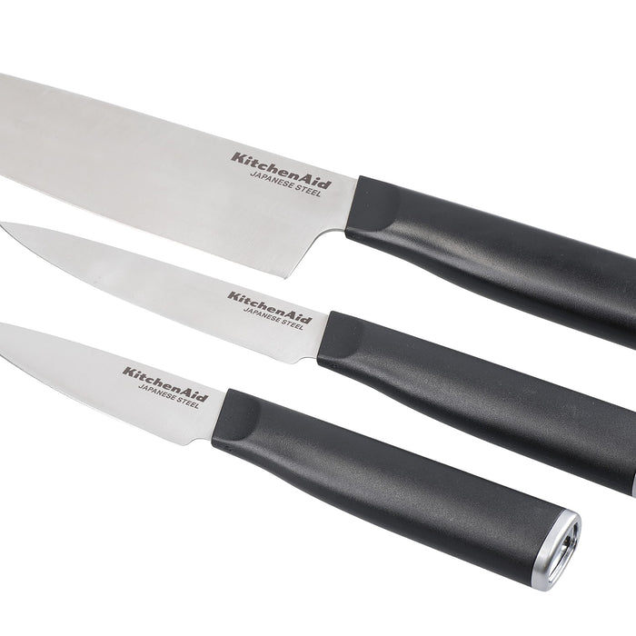 KitchenAid 3-Piece Japanese Knife Set with Blade Covers, Sharp High-Carbon Steel Kitchen Knives
