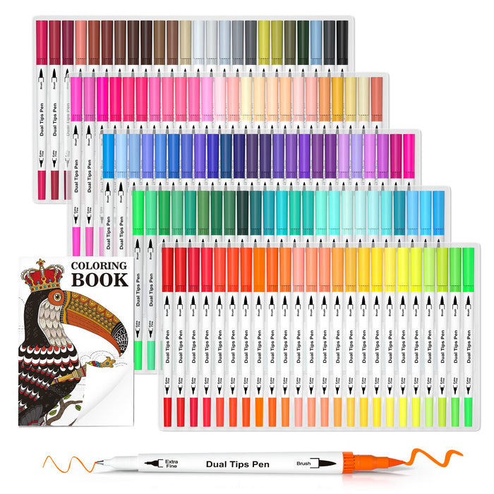 Dual Brush Marker Pens, 120 Colors Art Markers Set with Fine Tip and Brush  Tip for Kids Adult Coloring Book Bullet Journaling Hand Lettering