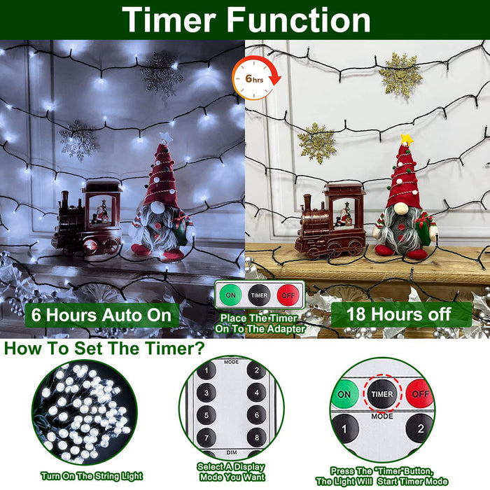 40 Ft-120 Led Christmas Decoration Fairy Lights Battery Operated,Green Wire Mini Light With Waterproof,Timer,Remote Control,8