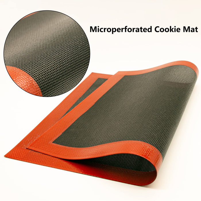 Perforated Baking Mats, 2 PCS Eclair Silicone Mat for Half Sheet, Non-Stick Reusable Oven Liners for Making Bread/Pizza/Pastry/Cookie 11 5/8" x 16 1/2"