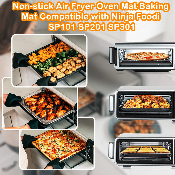 Palksky Air Fryer Oven Liners 4 PCS Compatible with Ninja Foodi SP101 SP201 SP301, Non-Stick Air Fryer Toaster Oven Mat(14 * 12inch) Reusable Microwave Bottom of Gas & Electric Oven Baking Mat