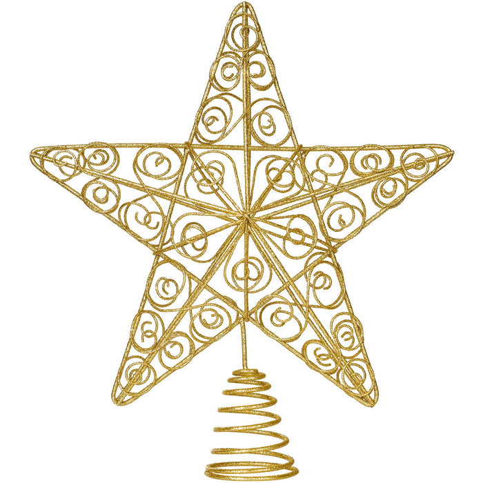 DearHouse 12.2 Inch Silver Christmas Star Tree Topper Christmas Decorations, Gold Glittered Christmas Tree Topper Star Treetop Decoration for Christmas Tree Home Decor