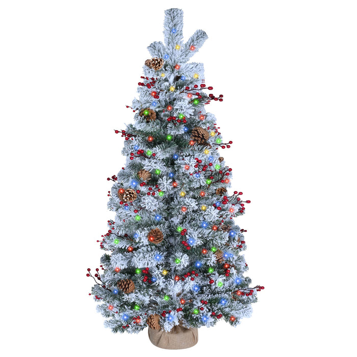 DDHS 3ft Christmas Tree with 60 Lights, Christmas Decor PreLit Snow Flocked Artificial Mini Christmas Trees, Small Pine Cones Red Berries, Perfect Xmas Tree for Party Tabletop Bedroom Holiday Decor